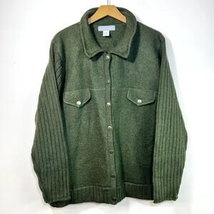 Womens 1X 100% Wool Sweater Jacket Modern Soul Knit Button Green Australia